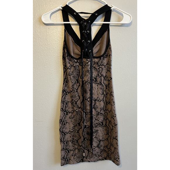 90s Halter Dress GUESS Animal Print Snakeskin Lace Up Sexy Bodycon Vintage Y2K S - Picture 10 of 12